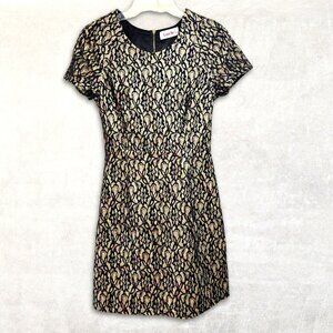 Louche Black Lace Dress Metallic Gold Threading Size 8
